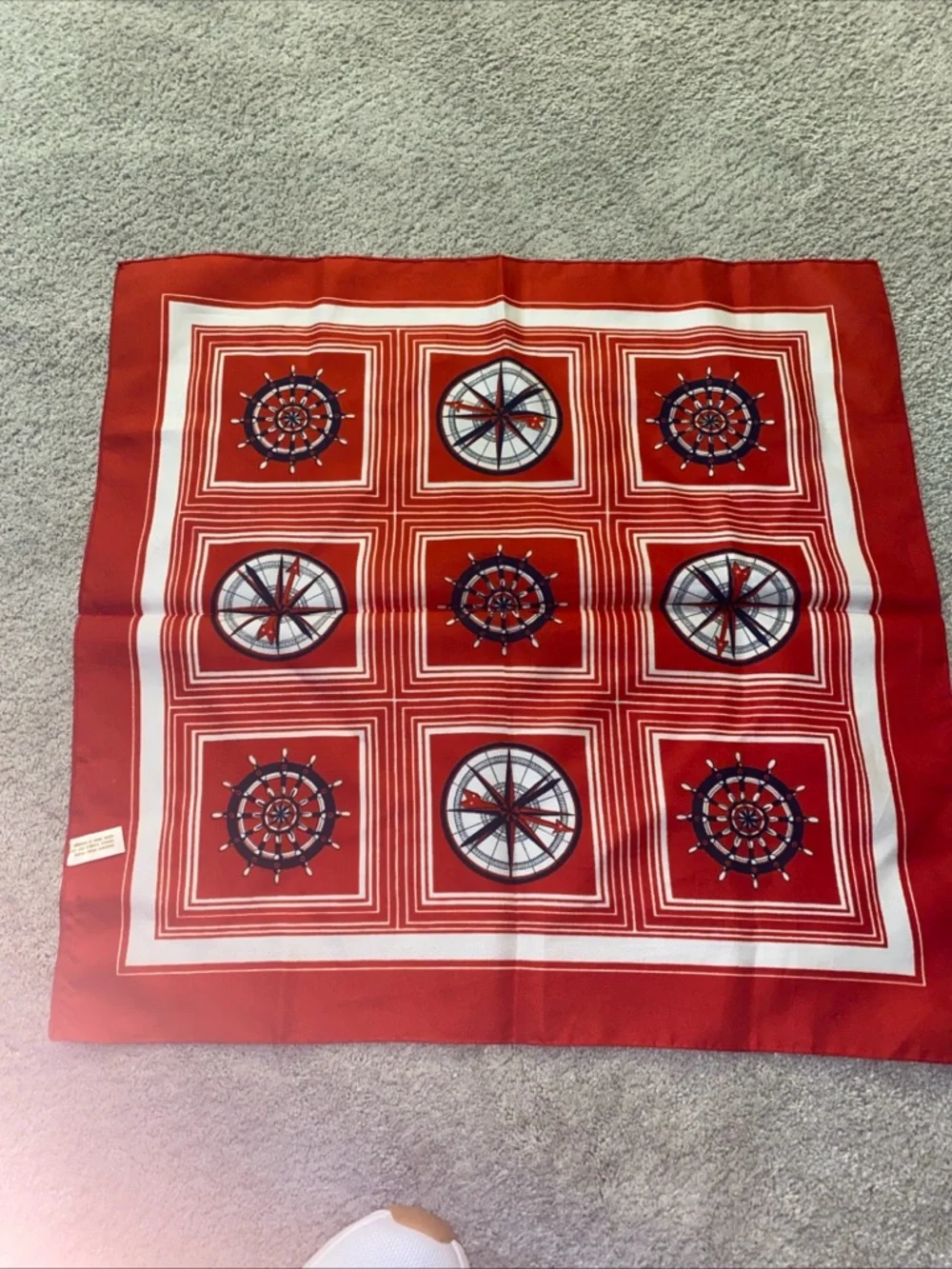 Vintage‎ Nautical Compass Helm Square Scarf, Red White Blue Made In Italy